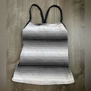 Women’s NIKE black / white striped racer back tankini top - size S